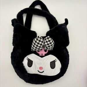 Kuromi Shoulder‎ Bag Womens Small Black Faux Fur Character Purse Zip Tote Cute
